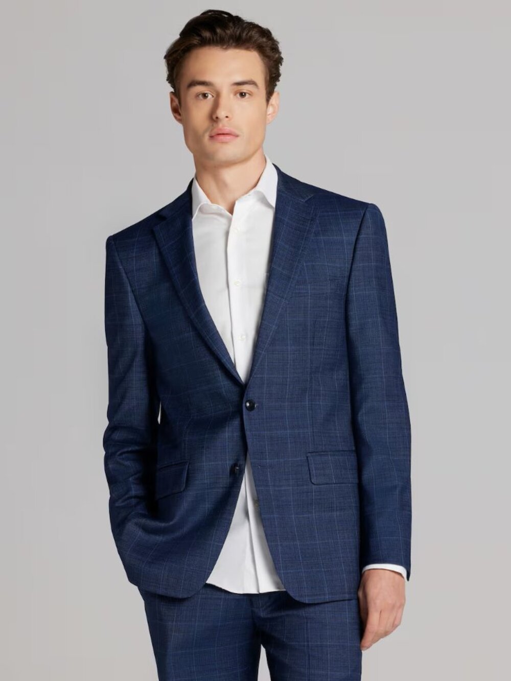 Calvin Klein Slim Fit Wool Windowpane Navy Suit Blazer Jacket Sport Coat 36S